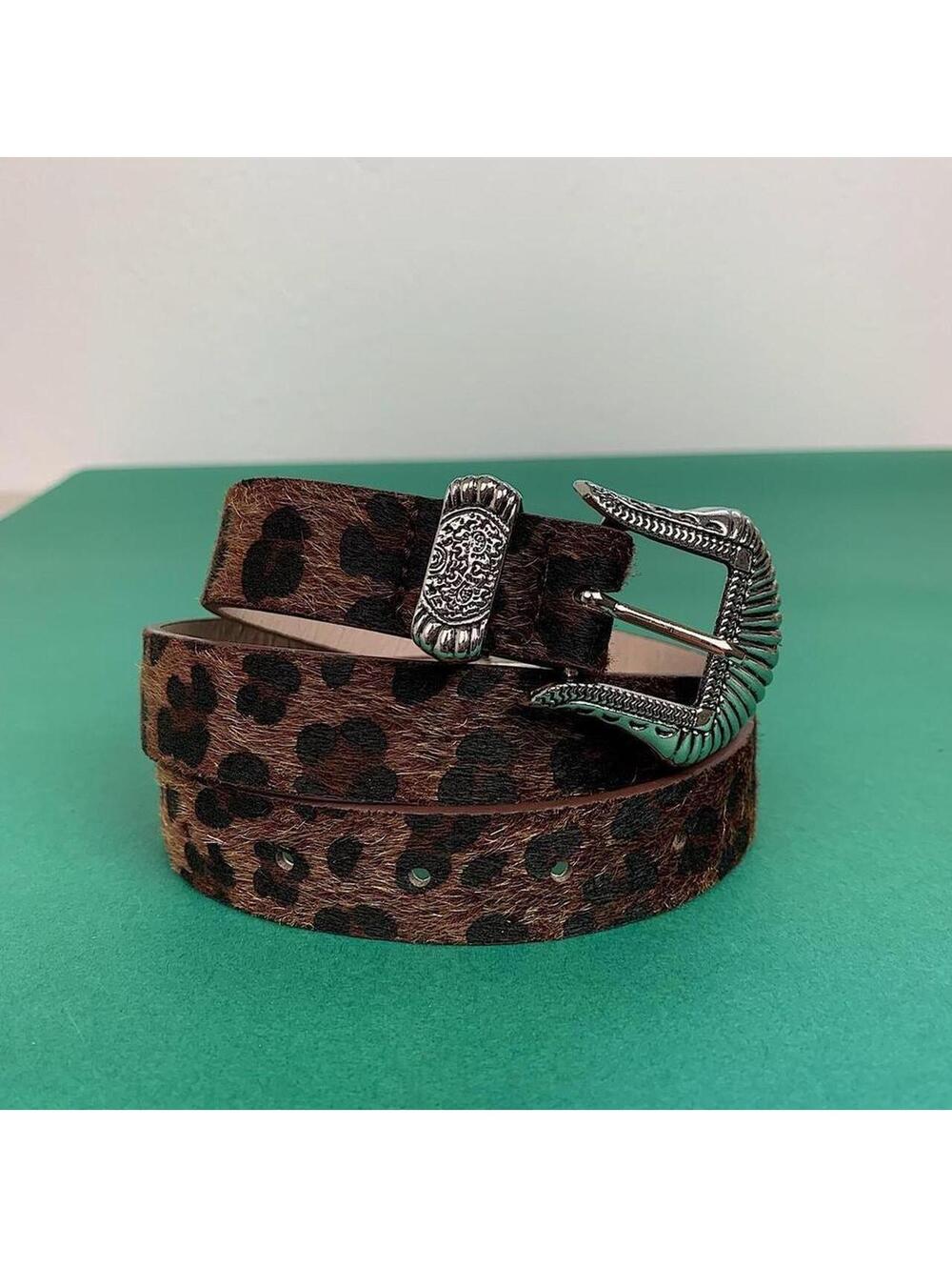 Vintage y2k Cyber style Brown Cheetah Fur American Western boho indie belt - Picture 6 of 8